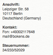 Anschrift boKens und Mail-Kontakt